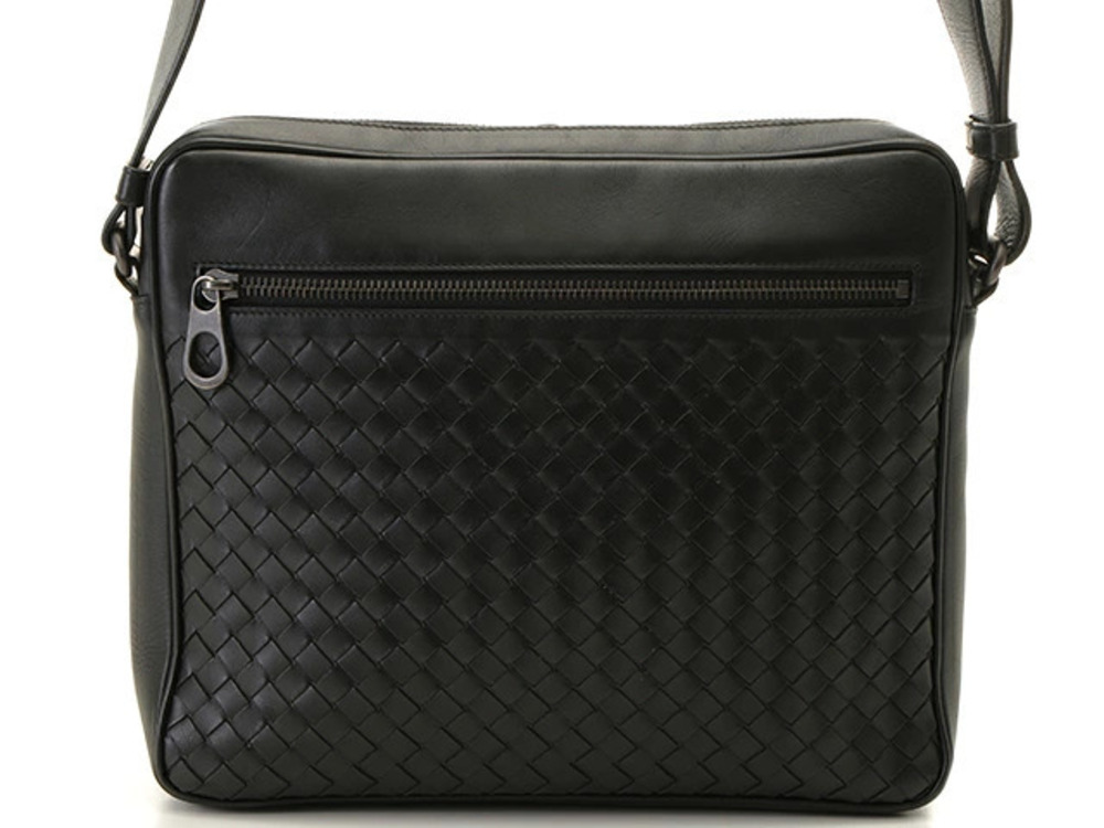 BOTTEGA VENETA Intrecciato Messenger Bag Black Leather